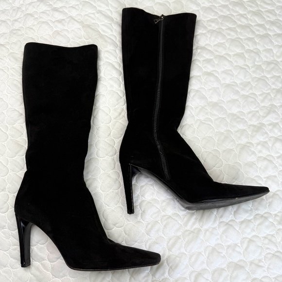 Prada Square Toe Suede Heeled Knee Boots Size 37 US 7 - Picture 1 of 11